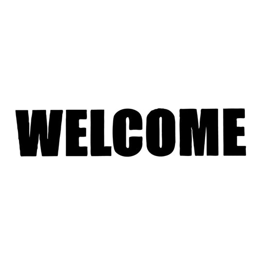 Precut glass shape of the word WELCOME in black.