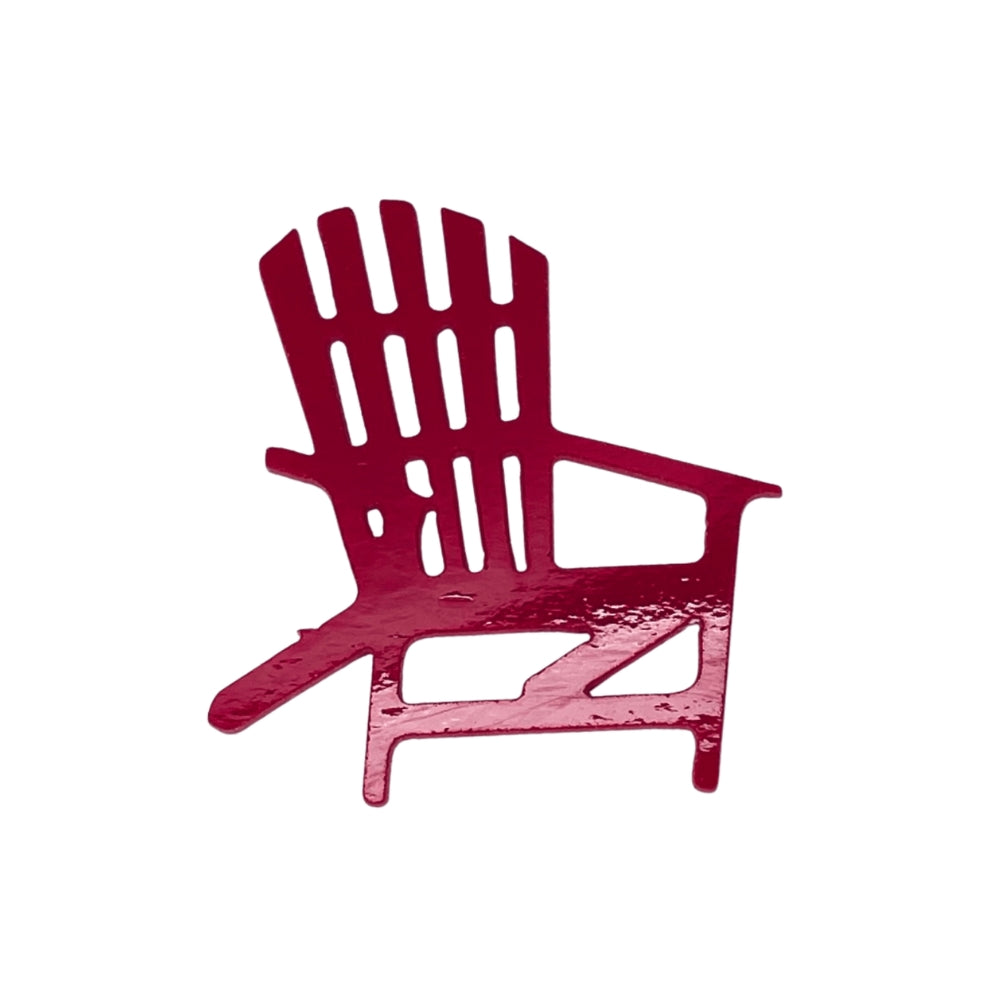 Precut glass shape of an adirondak chair in red glass.