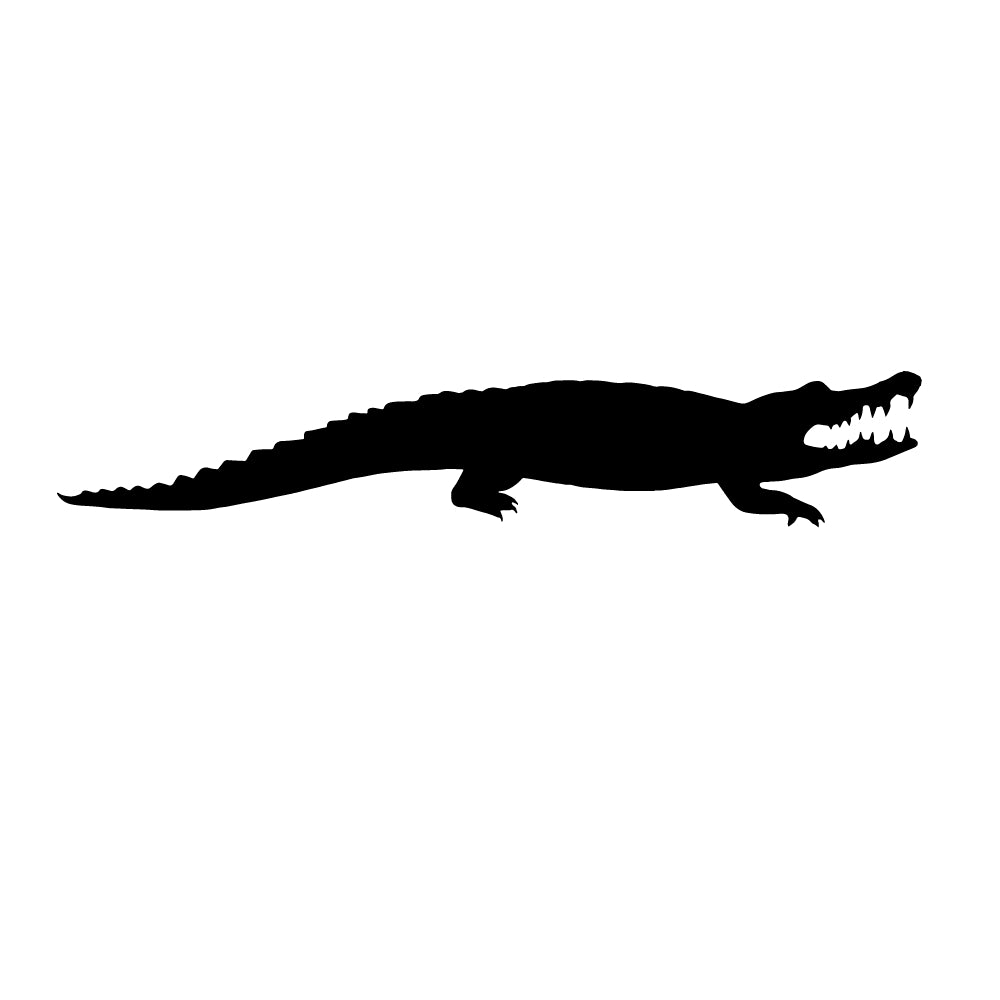 Precut glass shape of an alligator in black.