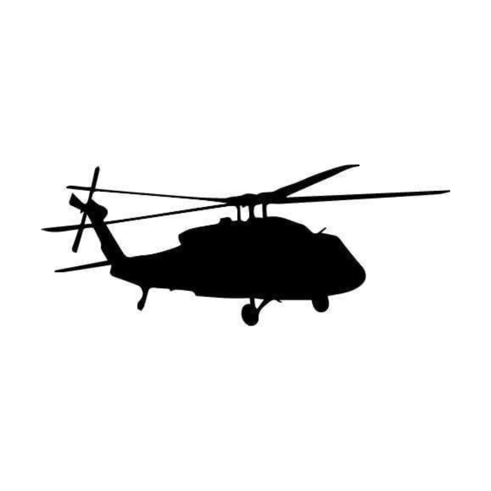 Precut glass shape of a blackhawk helicopter.