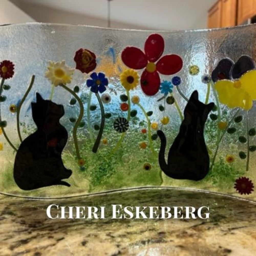 Precut Glass Shapes of cat #2 in art by Cheri Eskeberg.