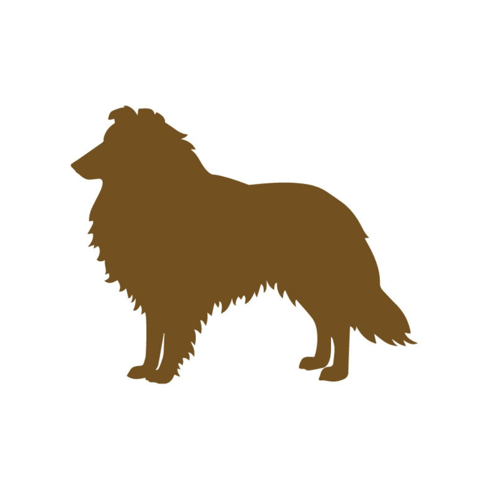 Precut glass shape of collie dog.