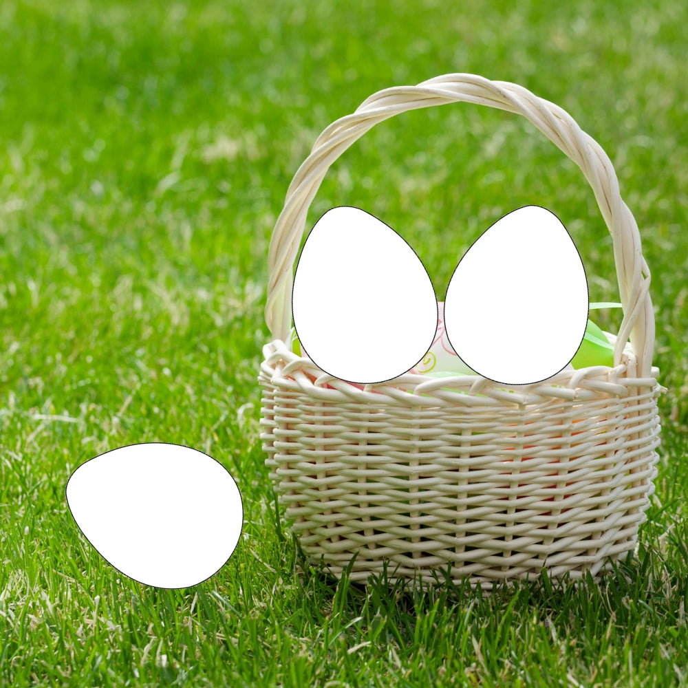 Precut glass shape of a 3pk of easter eggs in a basket.