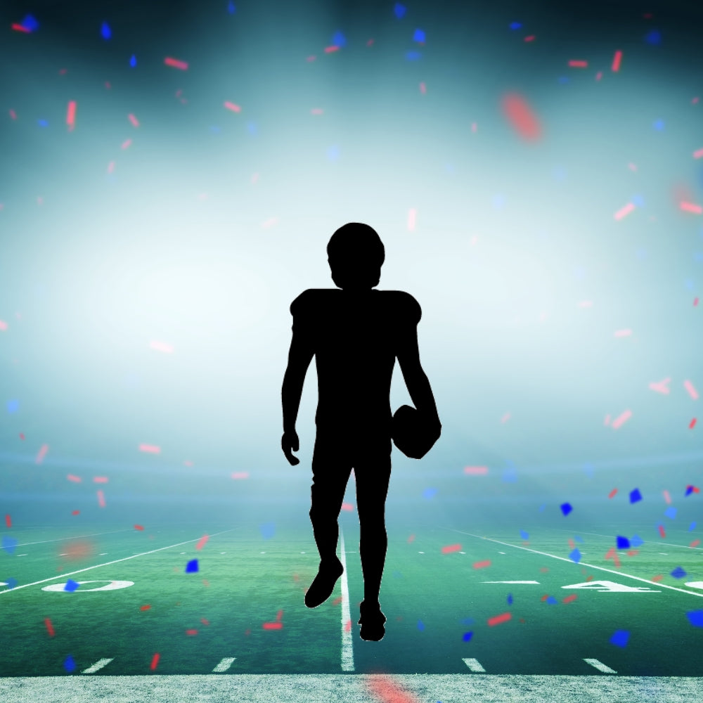 Precut glass shape of a football player on a football field.