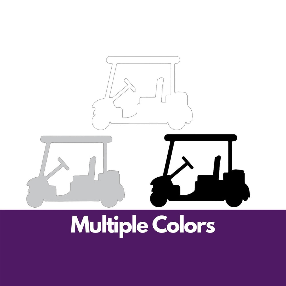 Precut glass shape of a golf cart in multiple colours.