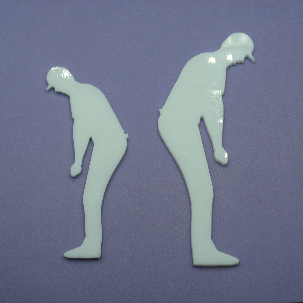 Precut glass shape of a male golfer in white glass.