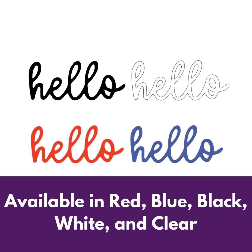 Precut glass shape of the word hello in multiple colours.