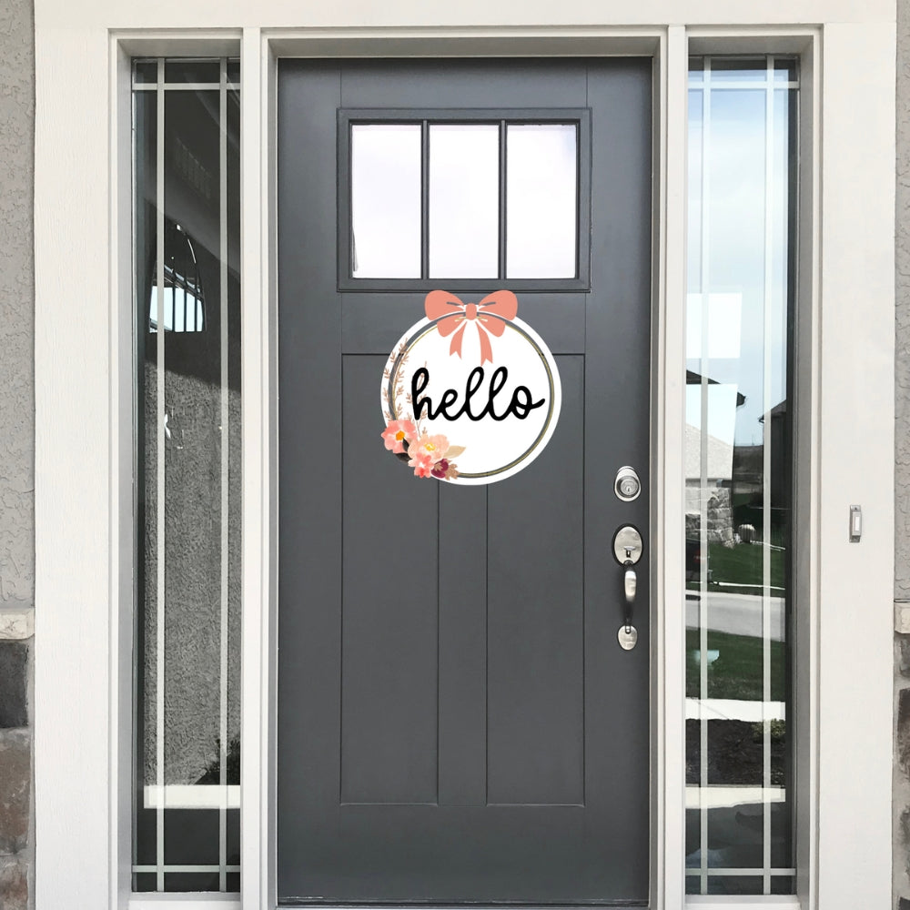 Precut glass shape of the word hello as a door greeting.