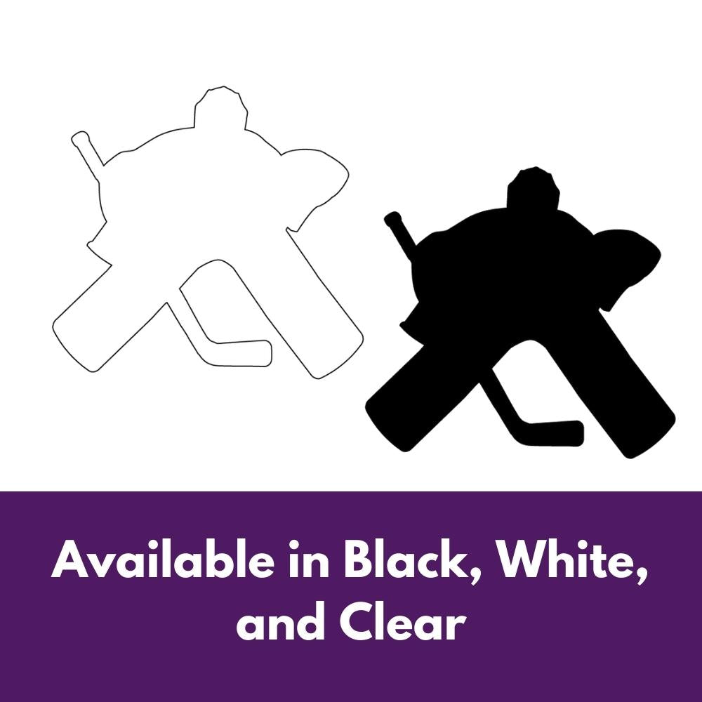 Precut glass shape of a hockey goalie in alternate colours.