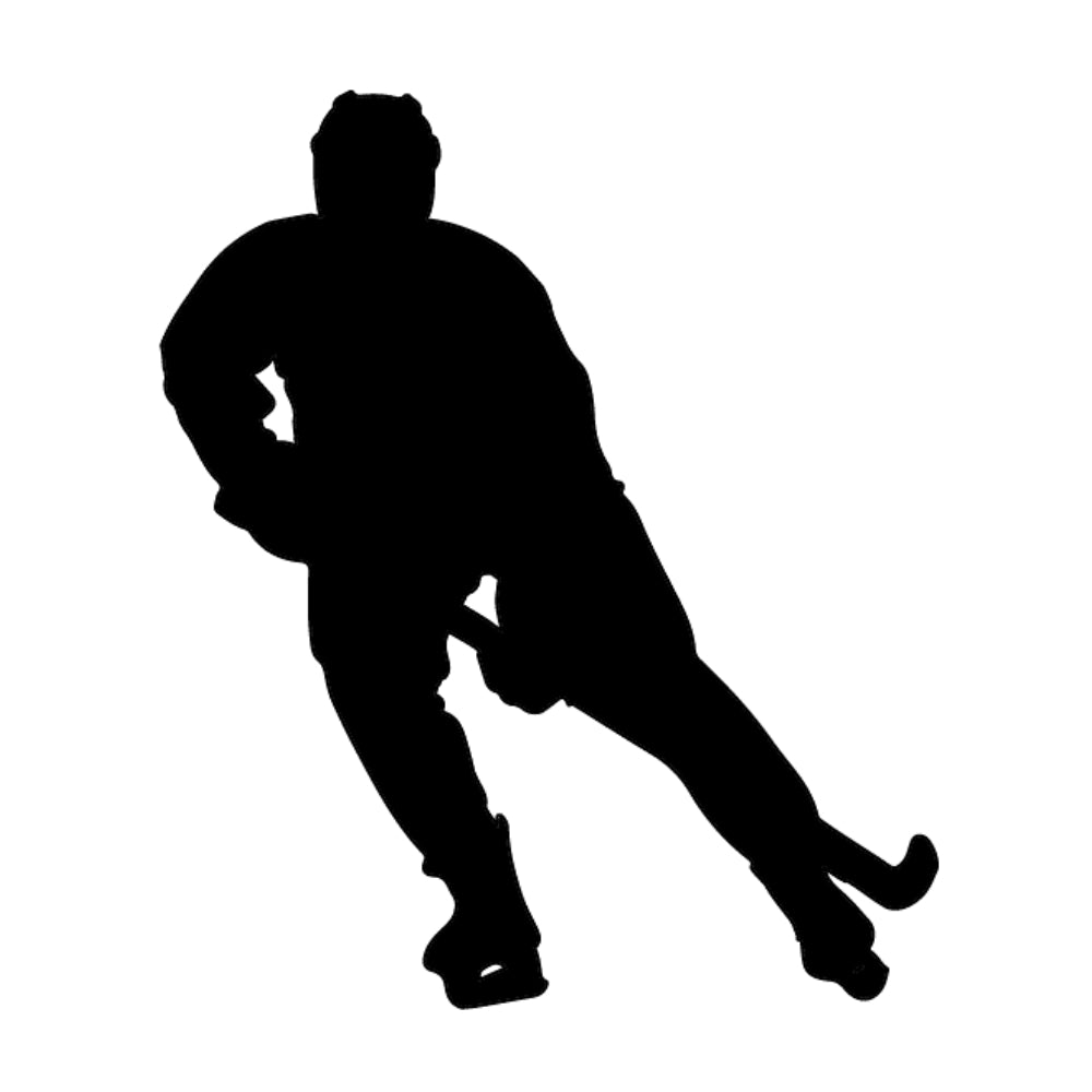 Precut glass shape of a hockey player in black.