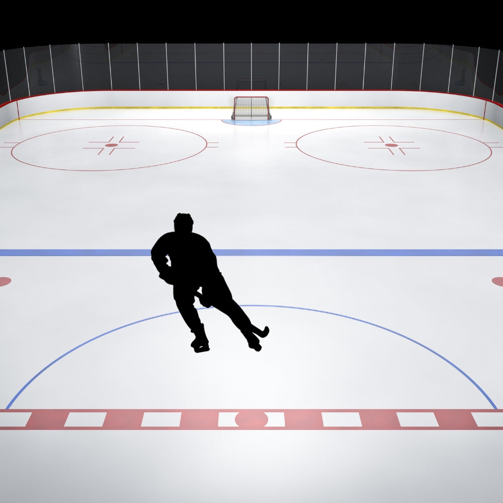 Precut glass shape of a hockey player on the ice.
