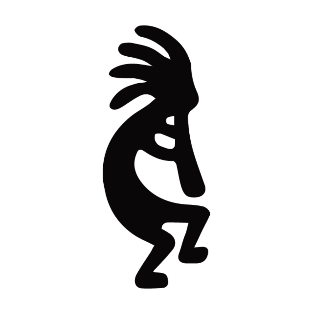 Precut glass shape of a kokopelli in black.