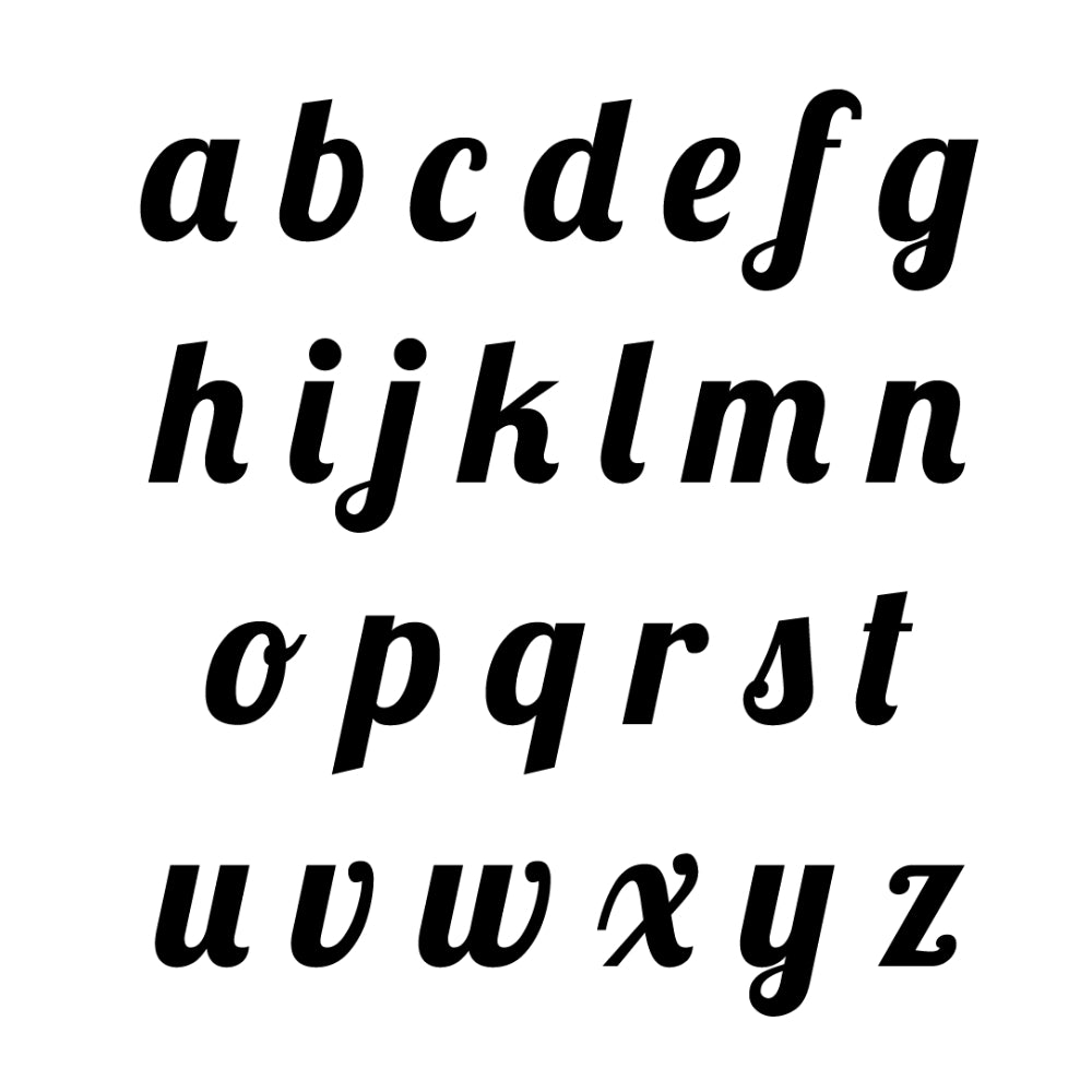 Precut glass shapes Lobster font Lowercase Letters.
