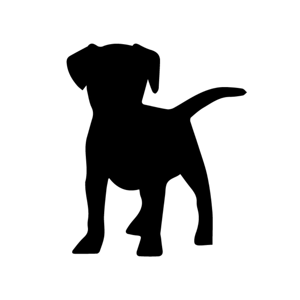 Precut glass shape of a puppy dog in black.