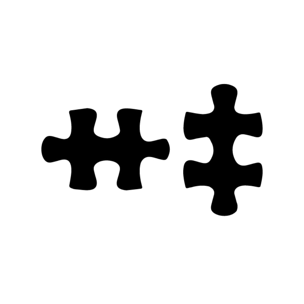 Precut glass shape of 2 puzzle pieces in black.