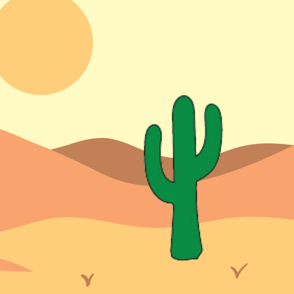 Precut glass shape of a saguaro cactus in a desert.
