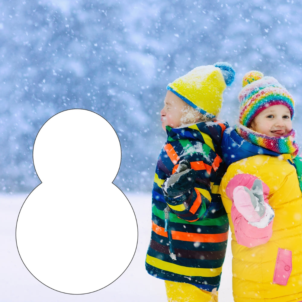 Precut glass shape of snowman #2 outdoors with kids.
