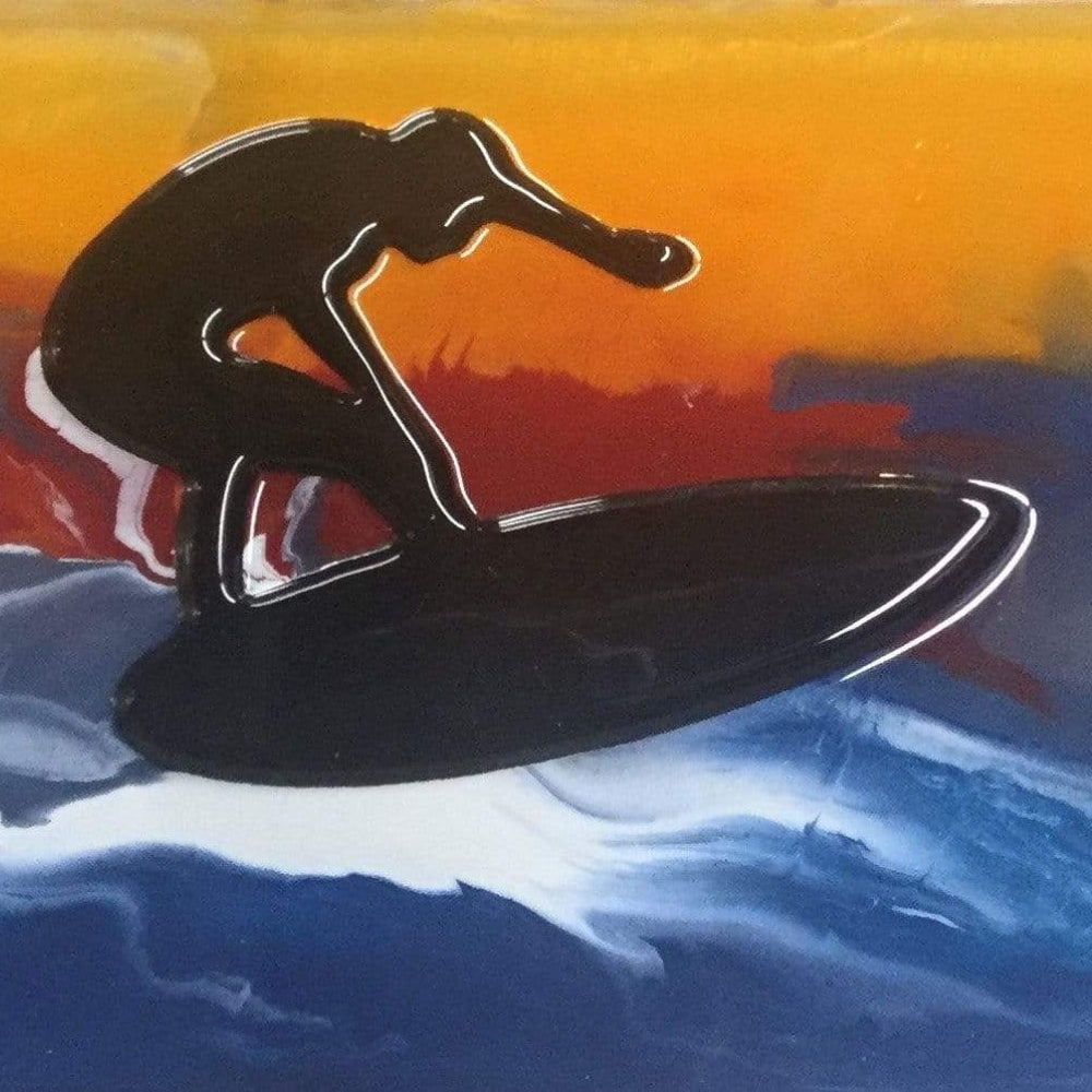 Precut glass shape of surfer #1 in black glass.