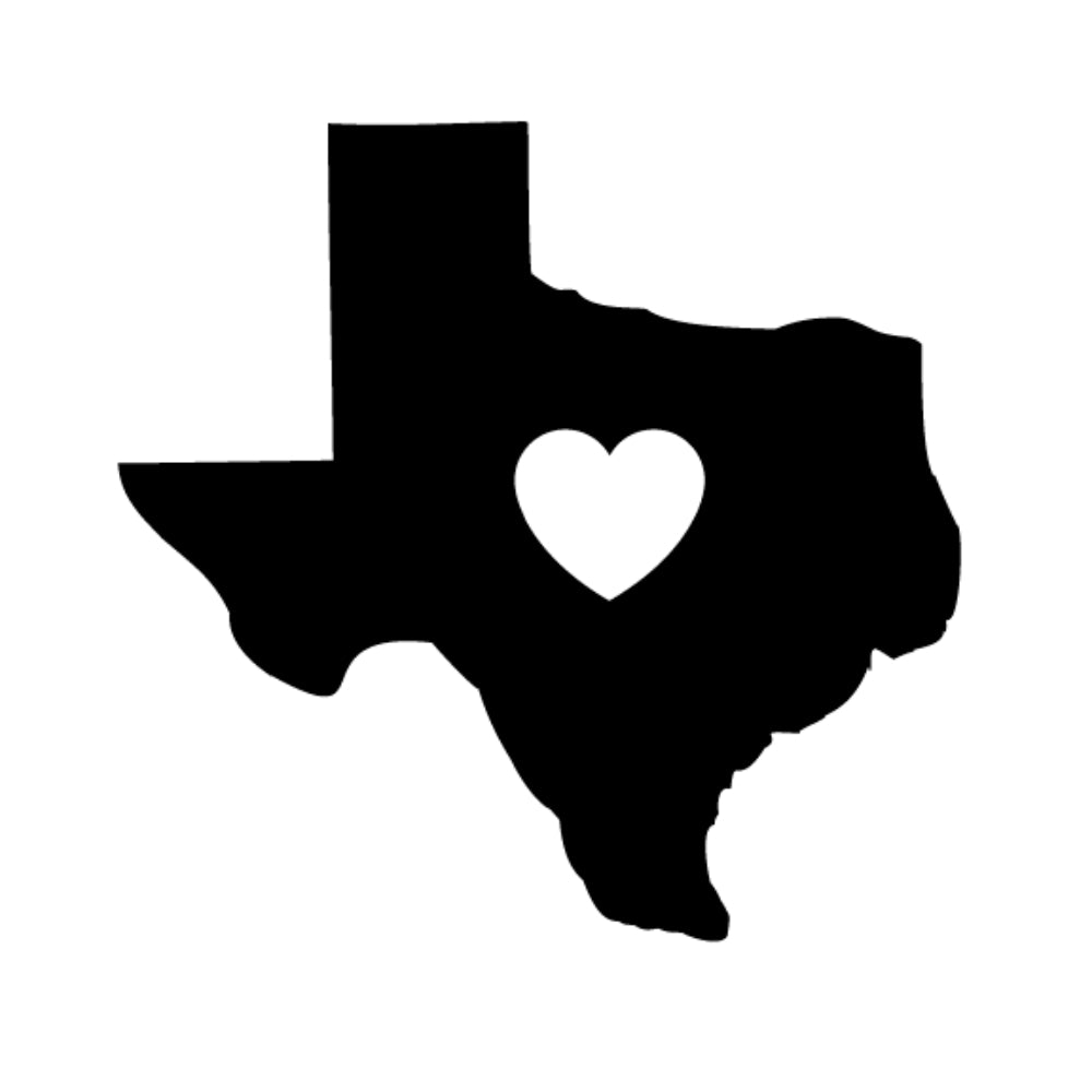 Precut glass shape of Texas with a heart cut out.