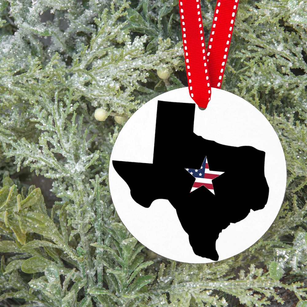Precut glass shape of Texas with a star cut out as an ornament.