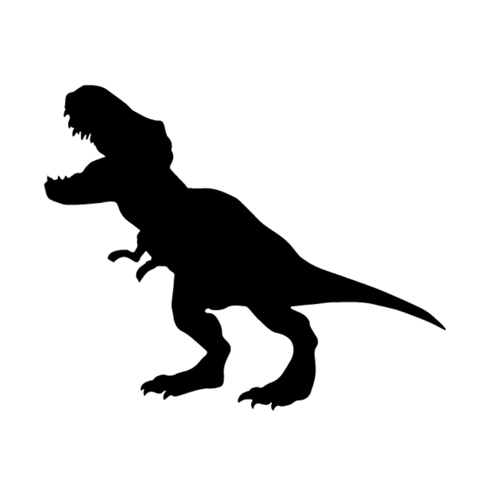 Precut glass shape of a T-Rex in black.