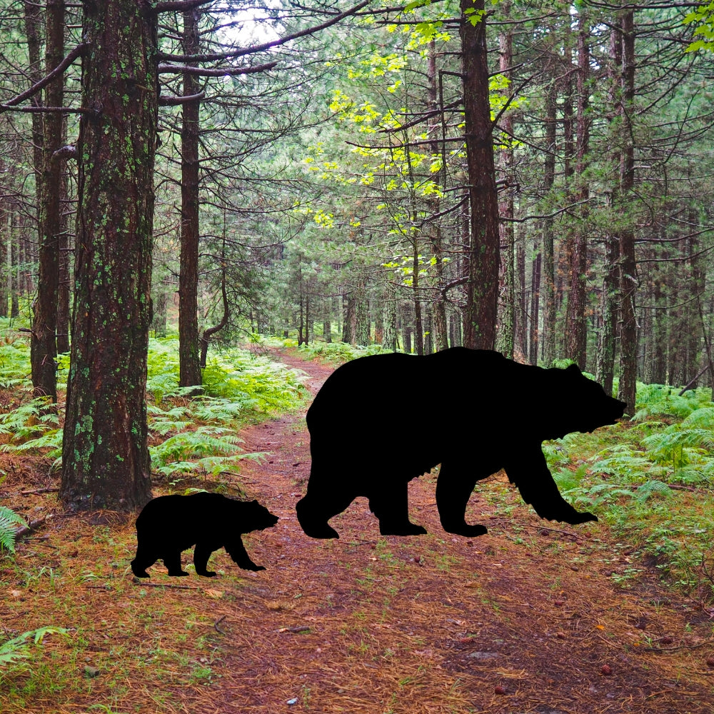 Precut glass shape of bear in woods w/ baby bear