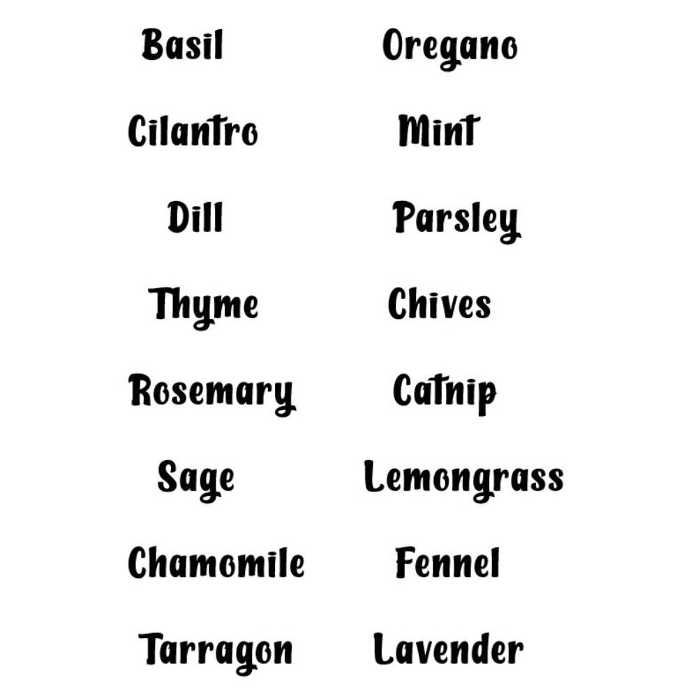 Names of Herbs for screen printing on fused glass and ceramics