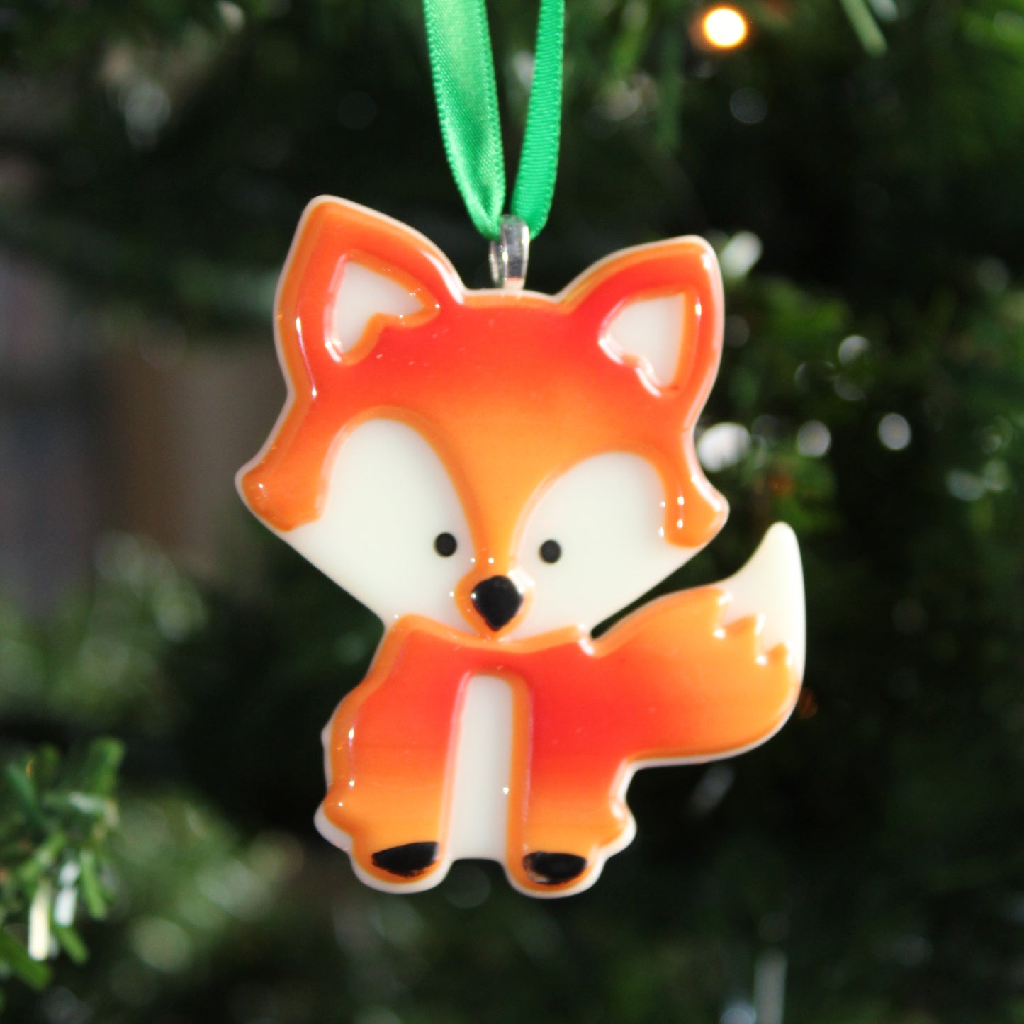 Fused Glass Fox Christmas Ornament