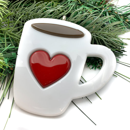 Fused Glass Coffee Lovers Cup Christmas Ornament