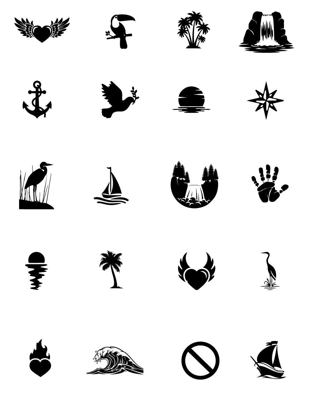 Jewelry icon silk screen stencil showing multiple small symbol designs for screen printing on glass and ceramics