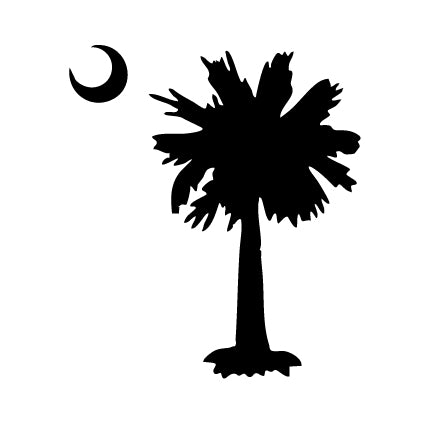 Glass precut of a Palmetto tree and crescent moon silhouette in COE 90 Bullseye glass, available in black, white, and clear