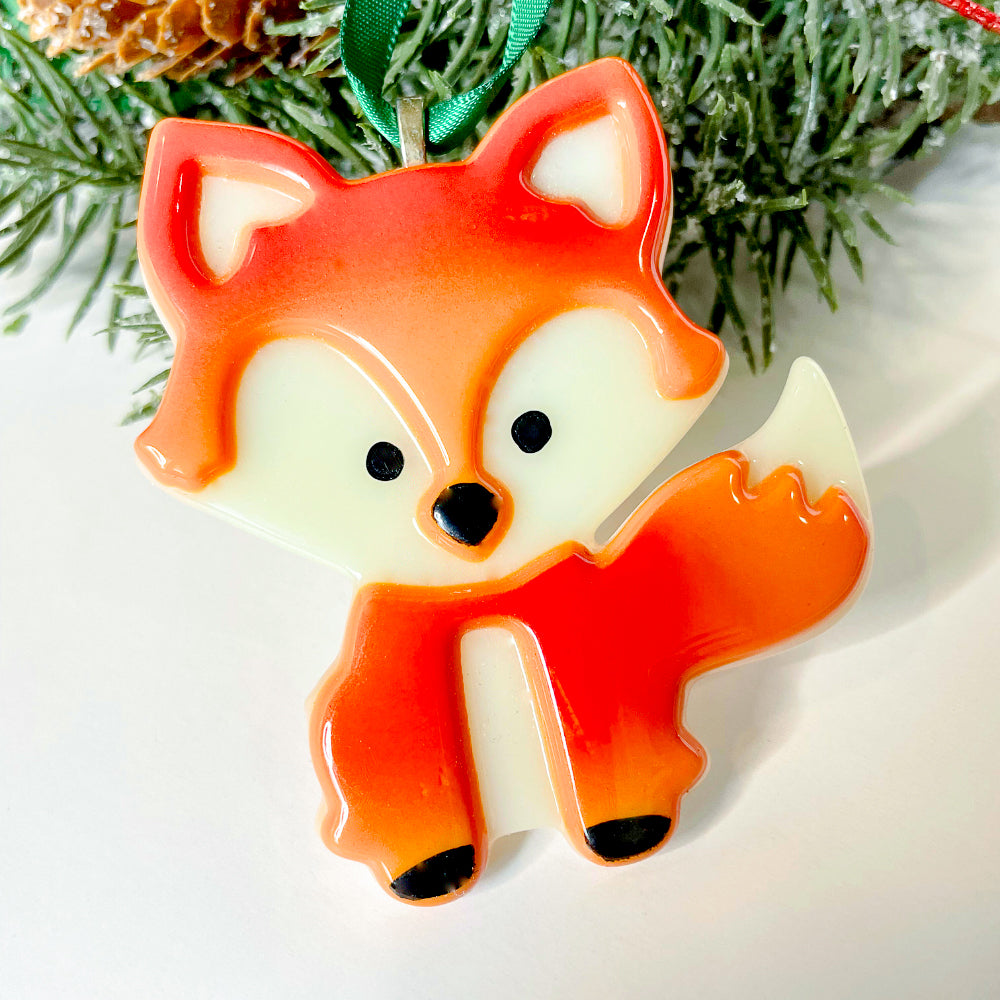 Fused Glass Red Fox Ornament