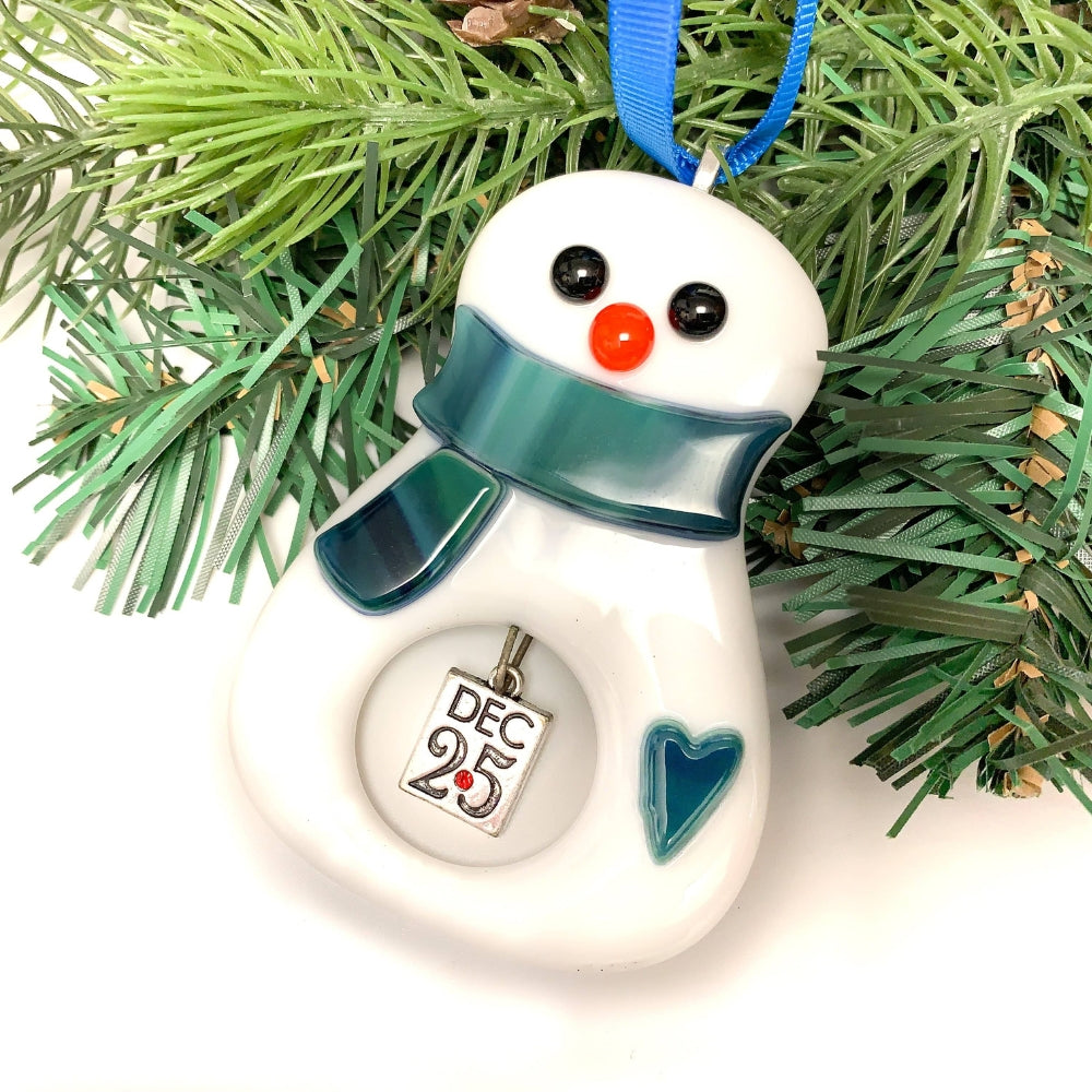 Fused Glass Snowman Ornament