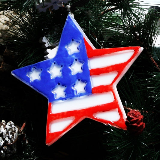 Fused Glass USA Star Ornament