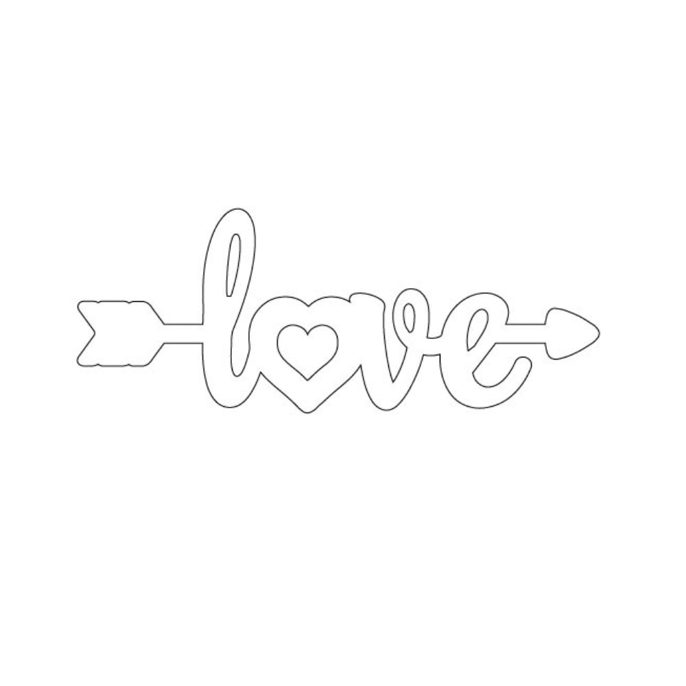 Precut glass shape of word love with arrow through.