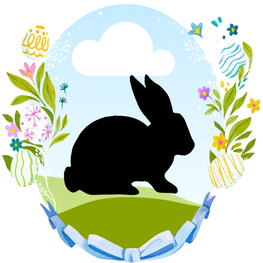 Precut glass shape of bunny rabbit with easter theme.