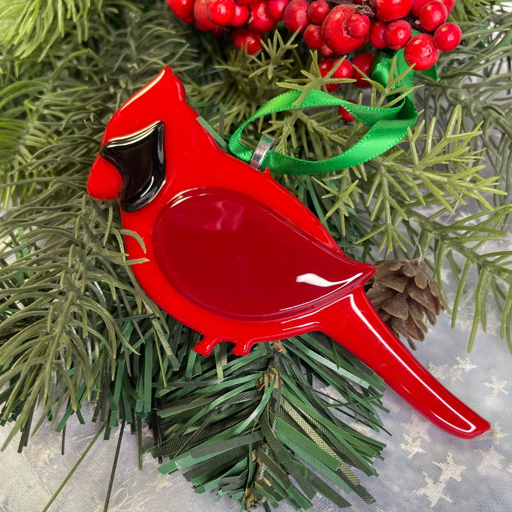 Fused Glass Cardinal Ornament