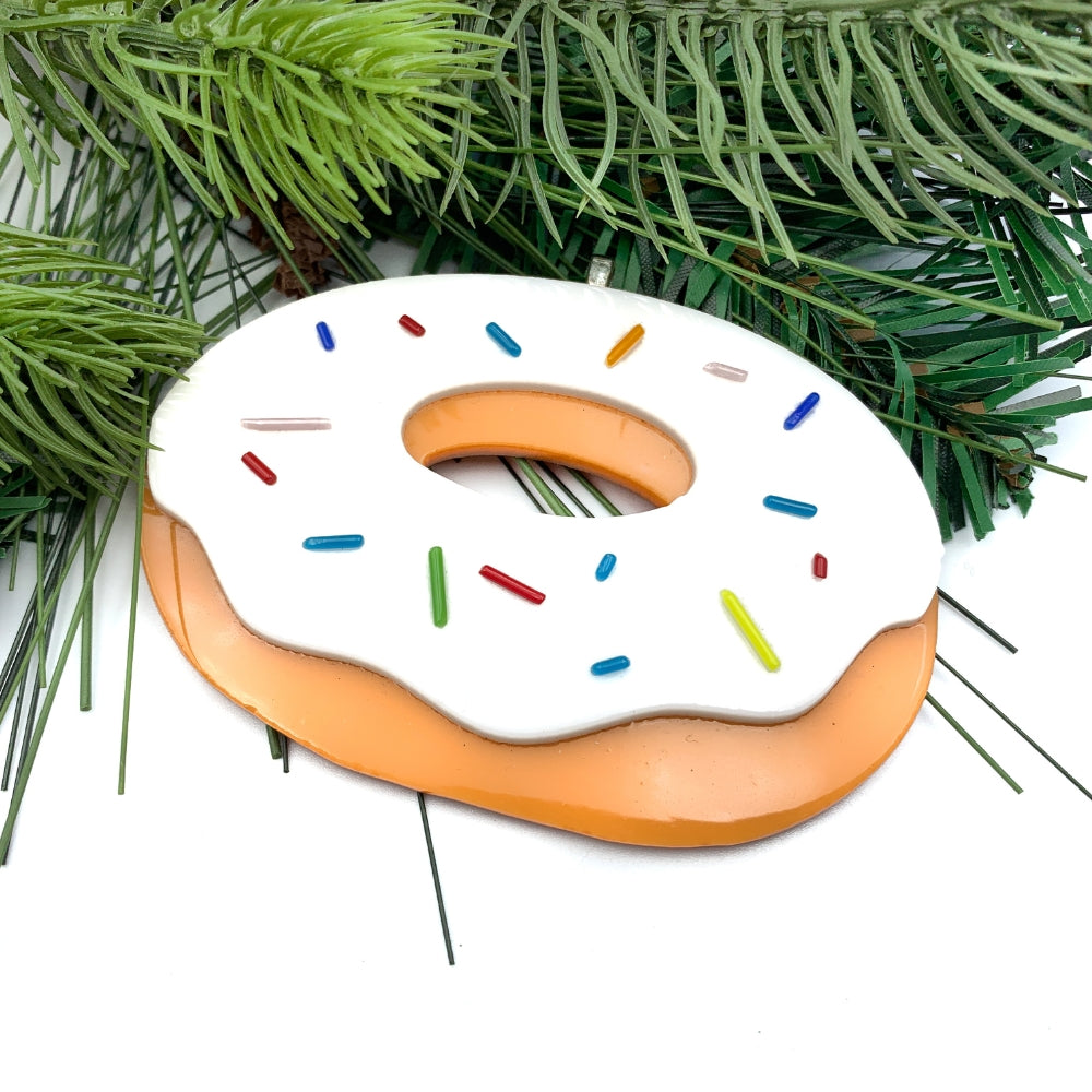 Fused Glass Donut Christmas Ornament 