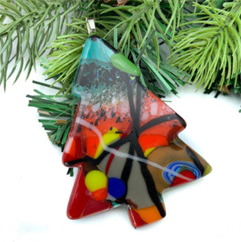 Fused glass christmas tree decoration, multicolored.