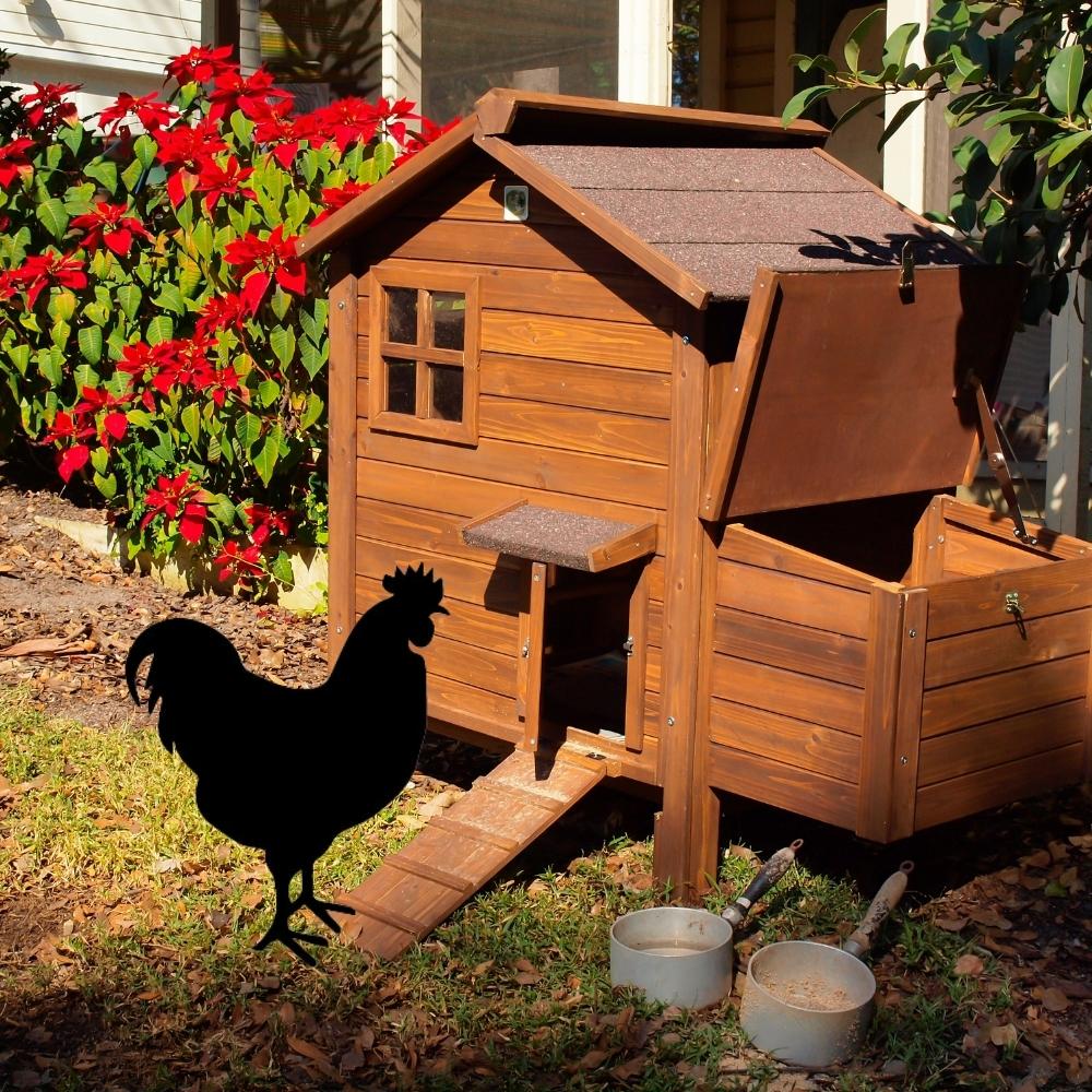 Precut glass shape of a rooster in a rooster house.