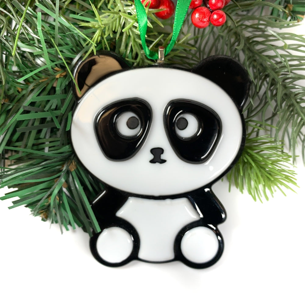 Fused Glass Panda Ornament