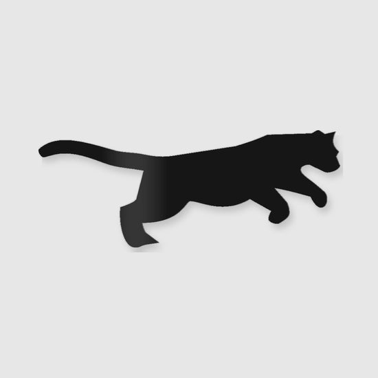 Rotating view of a black cougar glass precut showing its silhouette and 3 mm glass thickness.