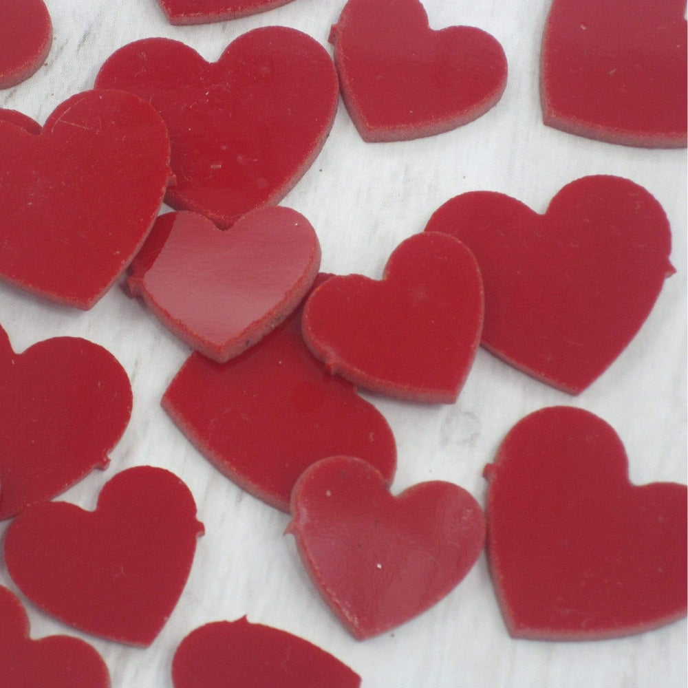 Precut glass shape of hearts (5pk) in red glass.