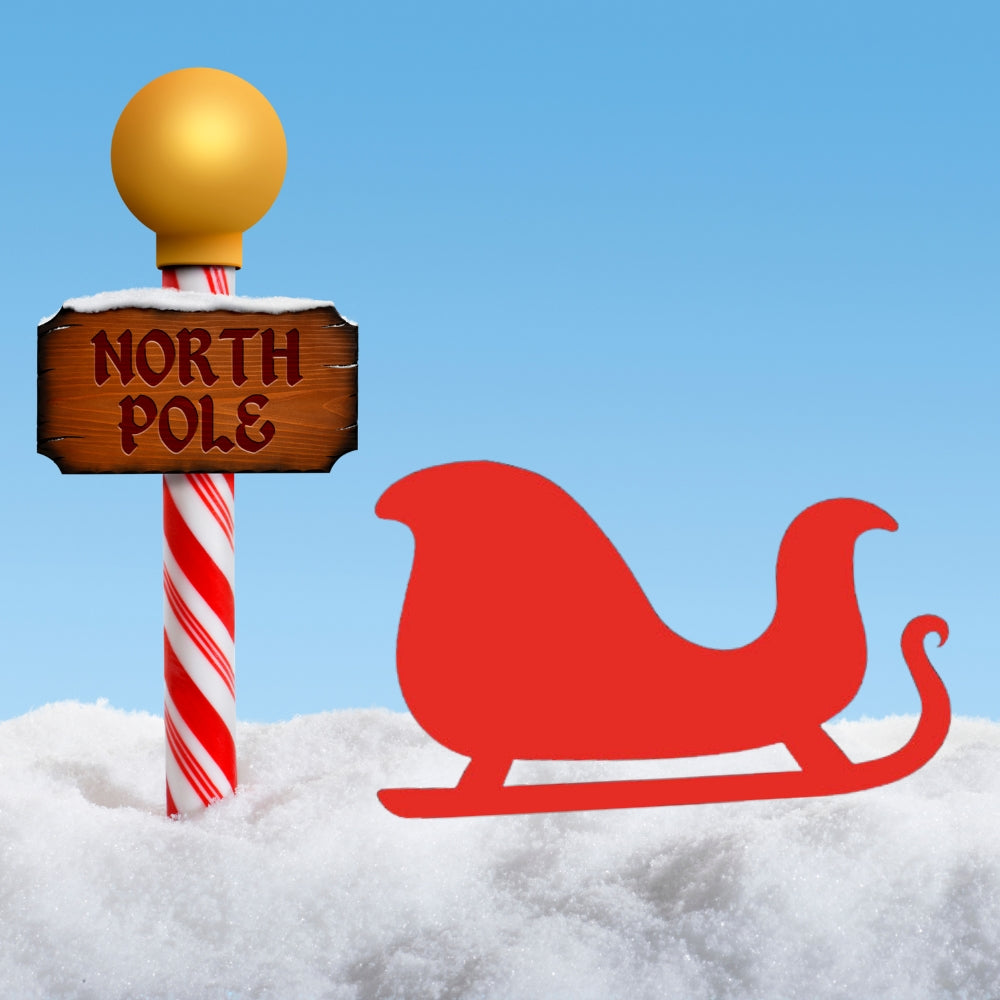 Santa sleigh precut glass shape in red at the north pole