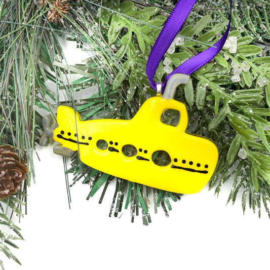 Fused glass Yellow Submarine Christmas Ornament