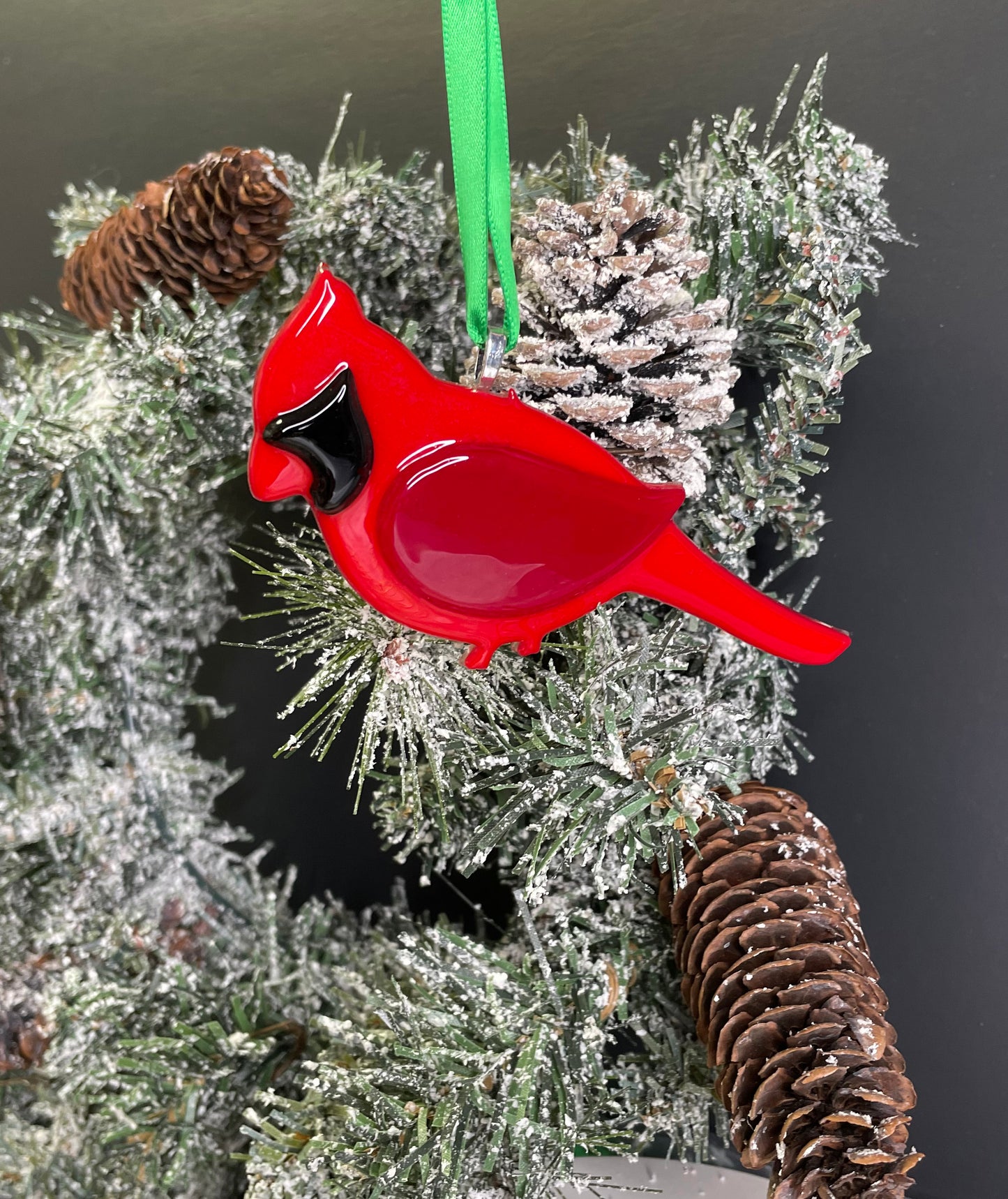 Fused glass cardinal christmas ornament