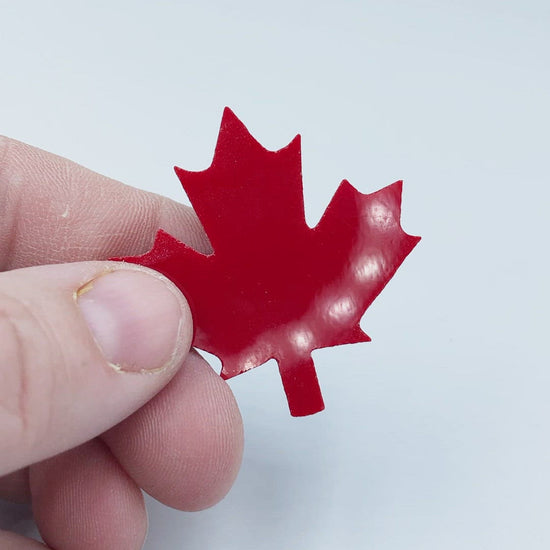 Video of Precut glass shape of a maple leaf in red glass.