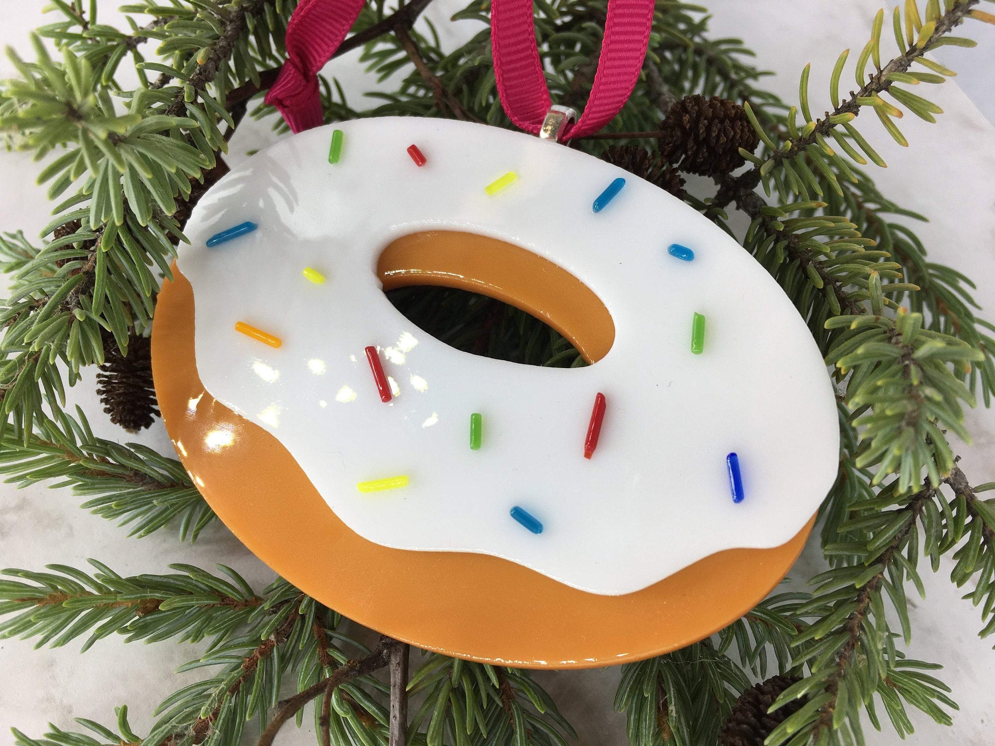 Fused Glass Donut Christmas Ornament