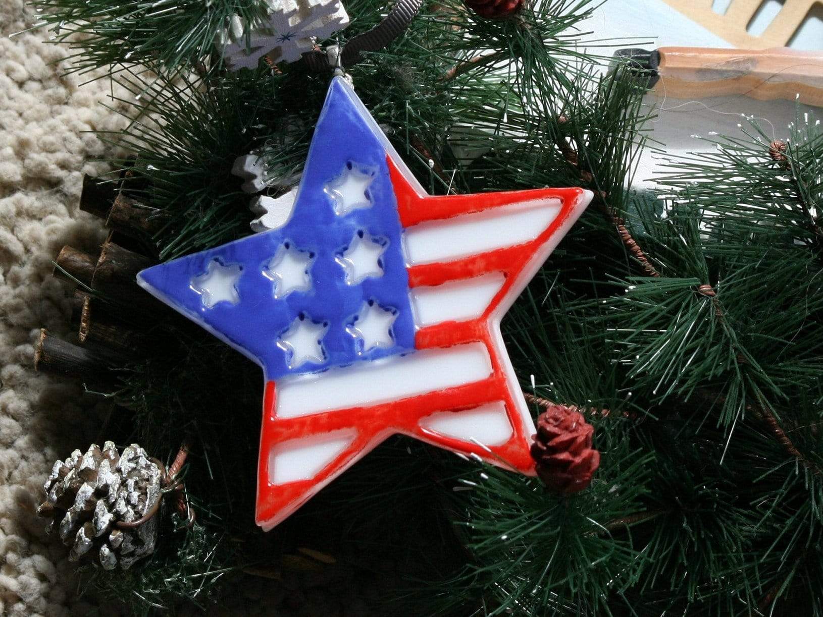 Fused Glass USA Star Ornament