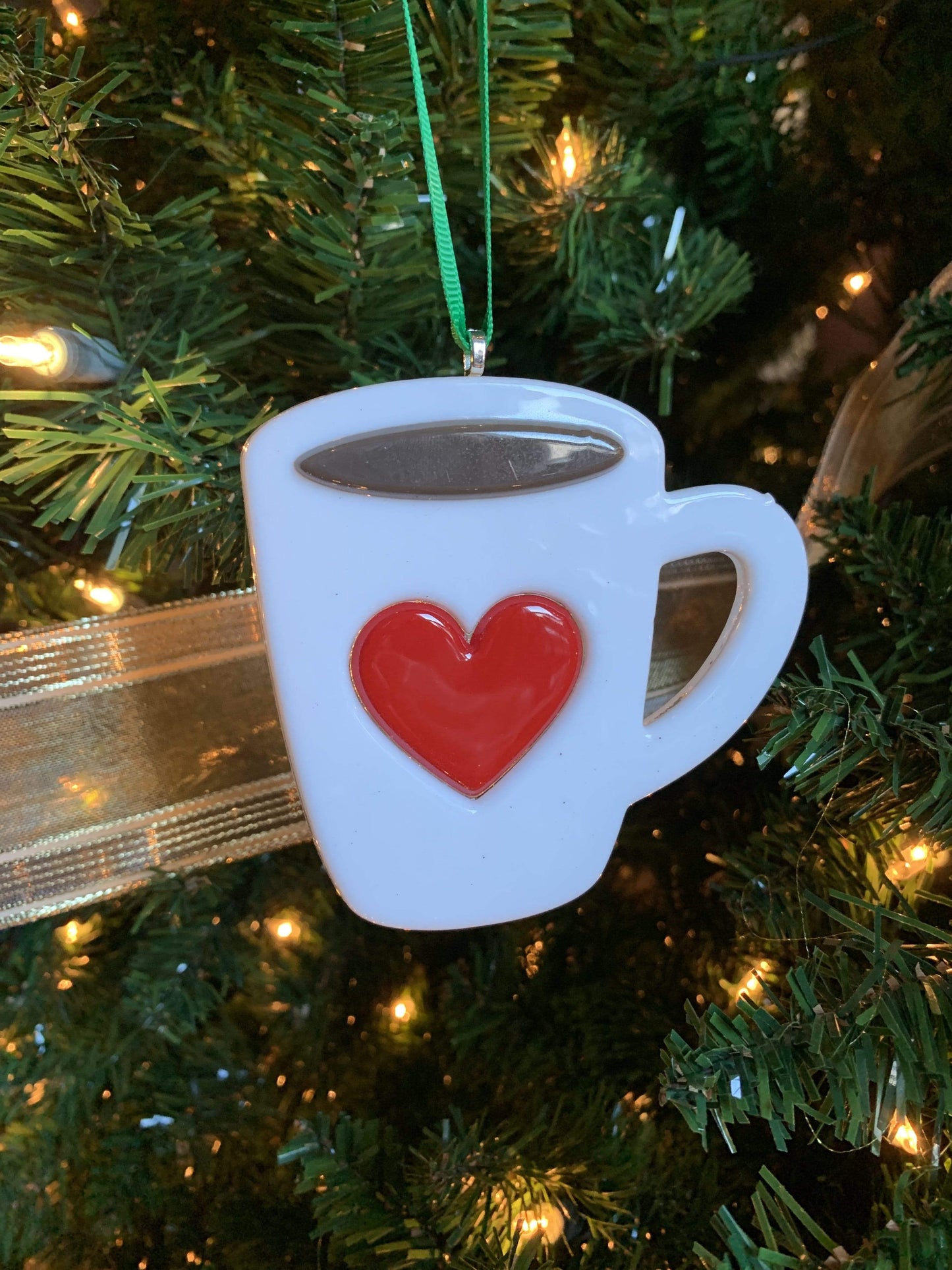 Fused Glass Coffee Lovers Cup Christmas Ornament